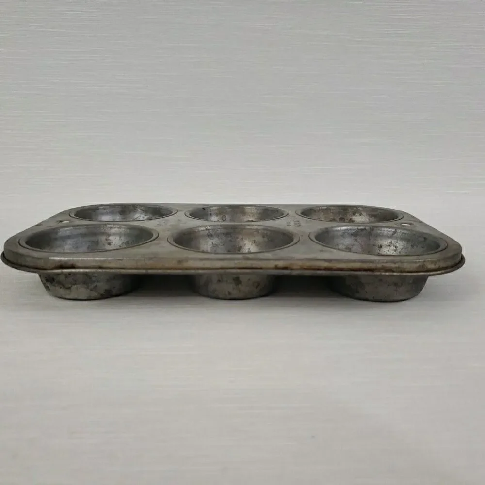 Ekcology T60.6 Silver Beauty Muffin Tin 6 Cups VTG USA Bakeware Primitive MCM